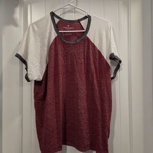 American Eagle Outfitters Burgundy and Gray Tee